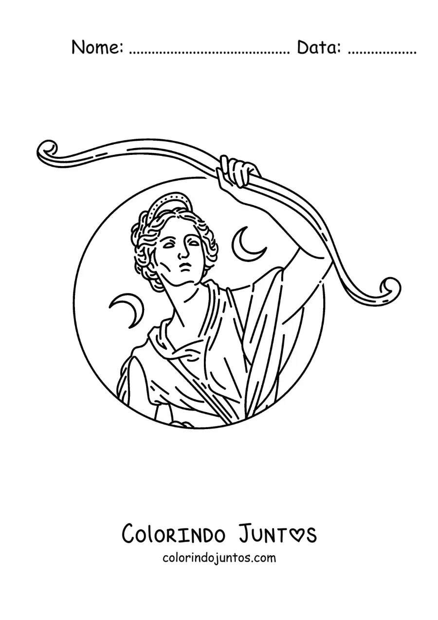 Desenho para colorir da deusa Diana com seu arco