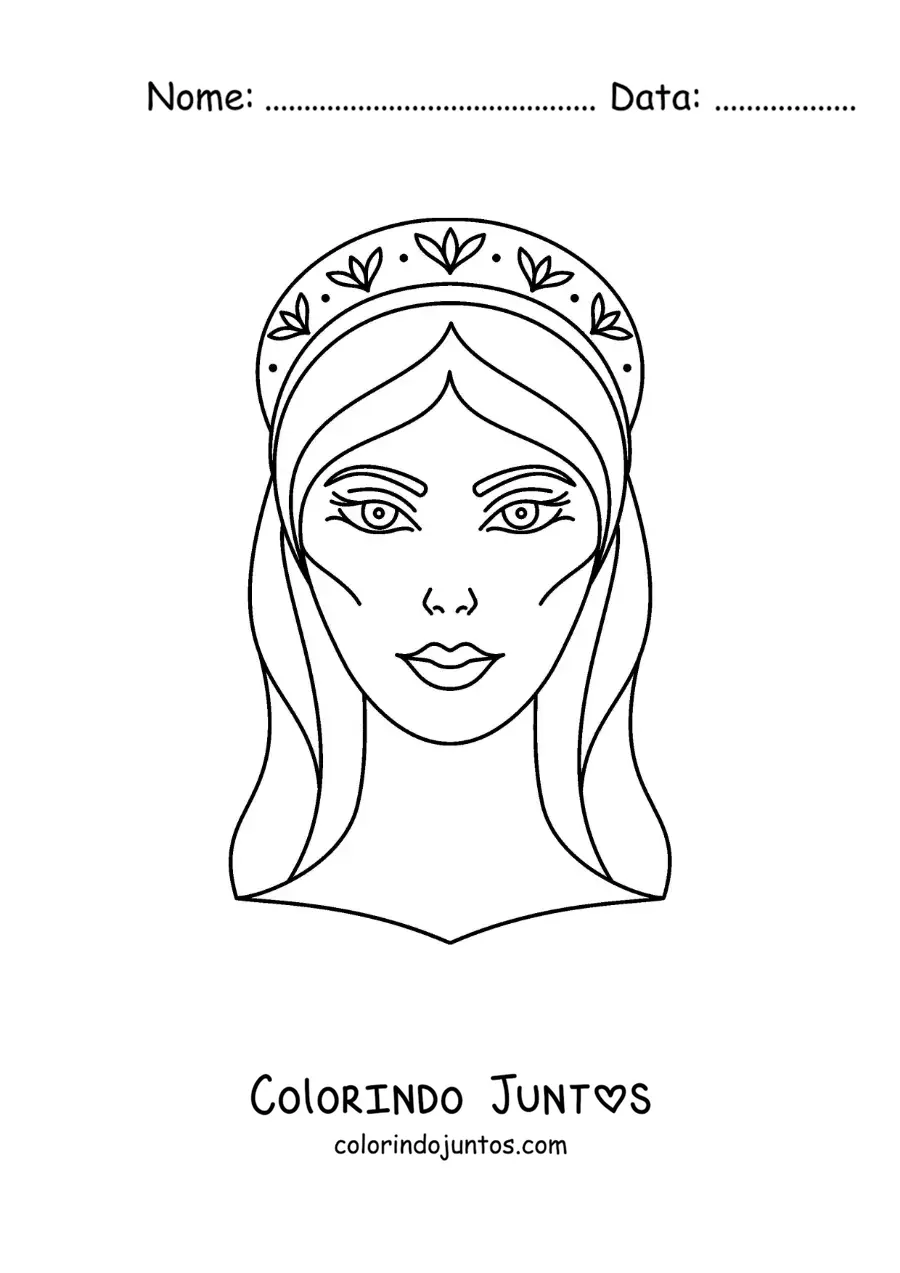 Desenho para colorir do rosto de Hera a deusa grega com sua coroa