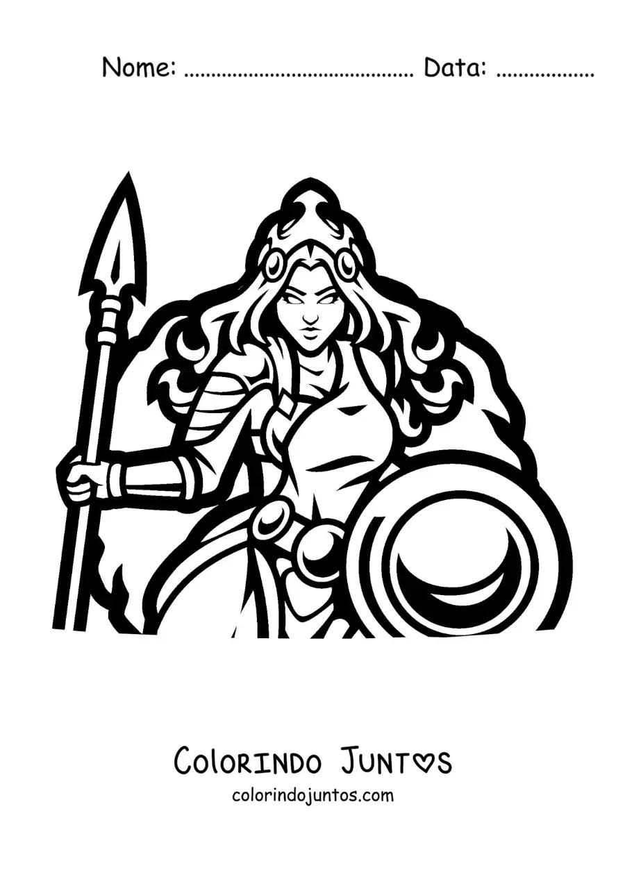 Desenho para colorir de Atena com seu escudo e armadura