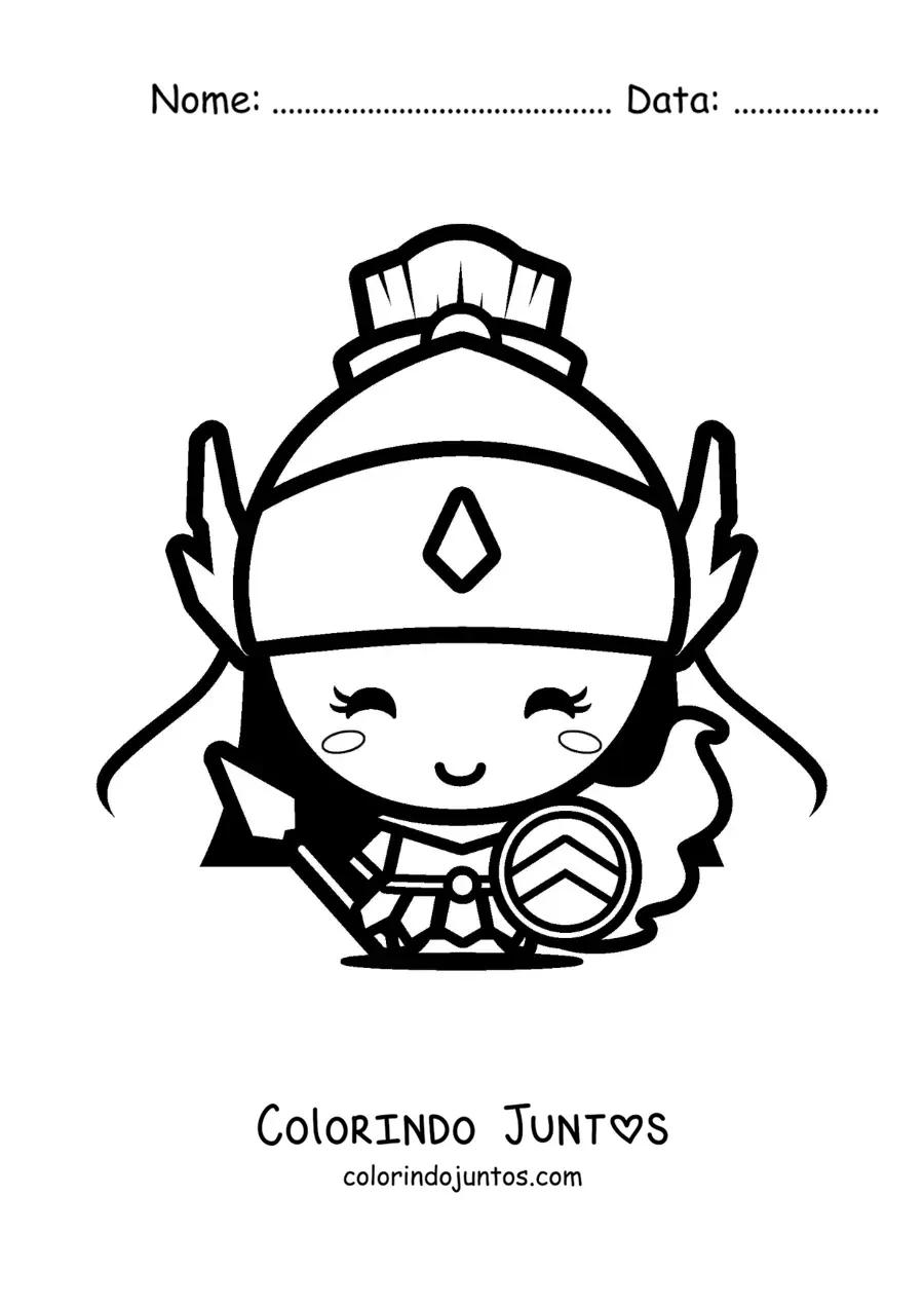Desenho para colorir de Atena e seu capacete de guerreira kawaii