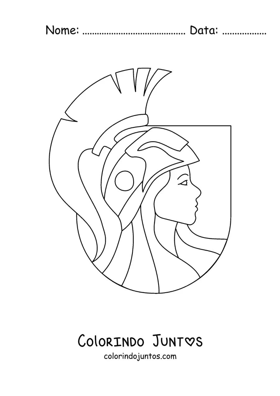 Desenho para colorir do rosto da deusa guerreira Atena com seu capacete