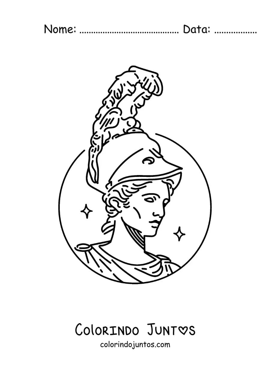 Desenho para colorir do rosto da deusa Atena com seu capacete
