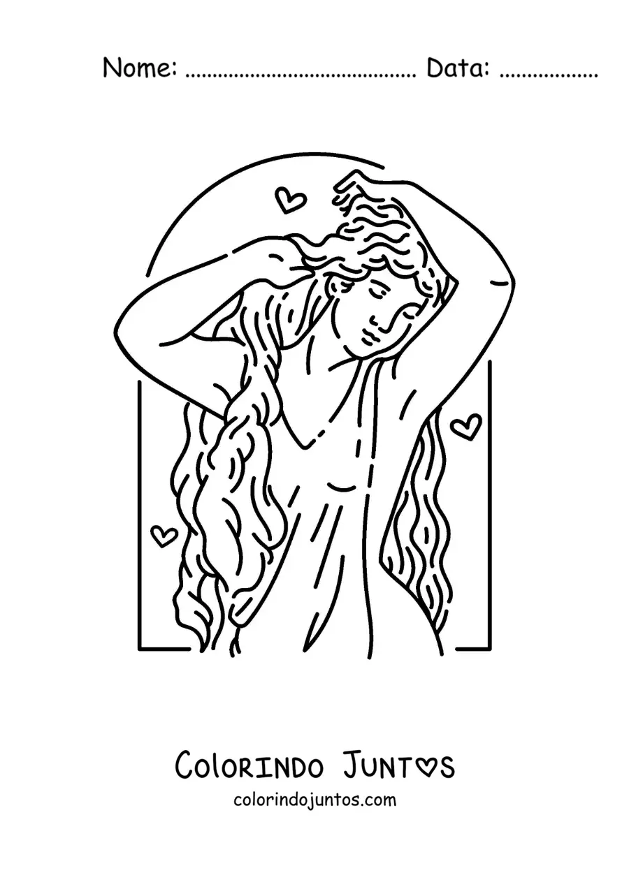 Desenho para colorir da deusa grega Afrodite penteando seu cabelo