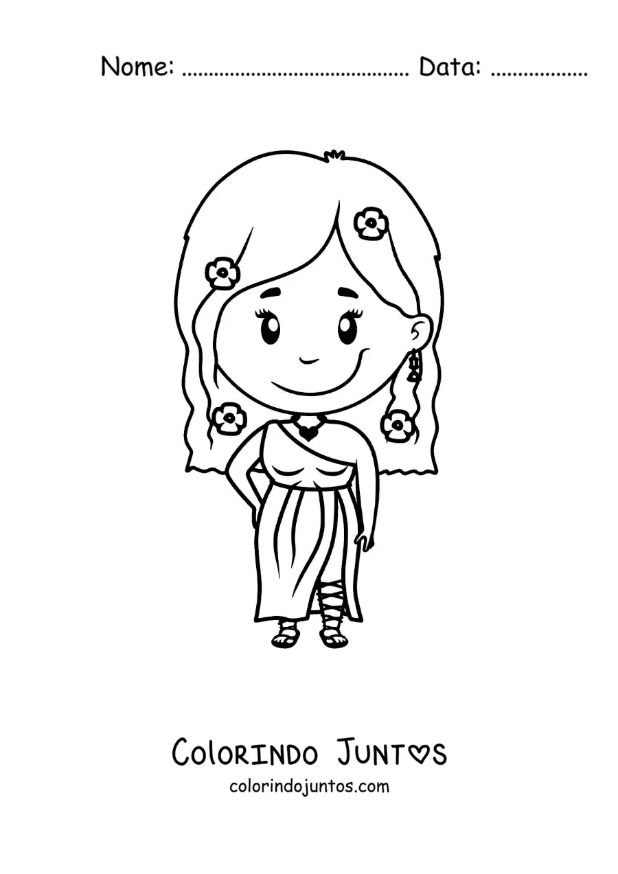 Desenho para colorir da deusa grega Afrodite animada kawaii
