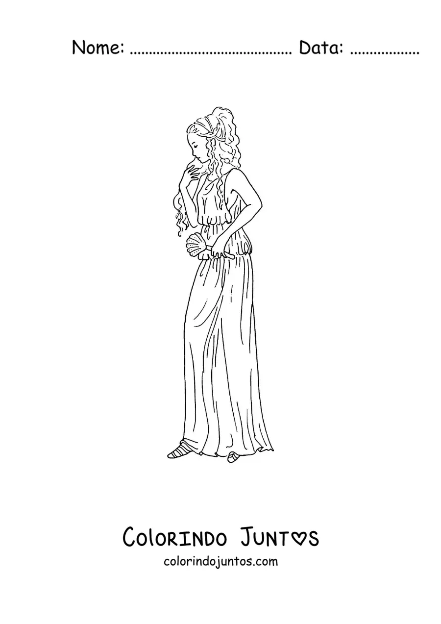 Desenho para colorir de Afrodite a deusa da beleza animada com sua túnica