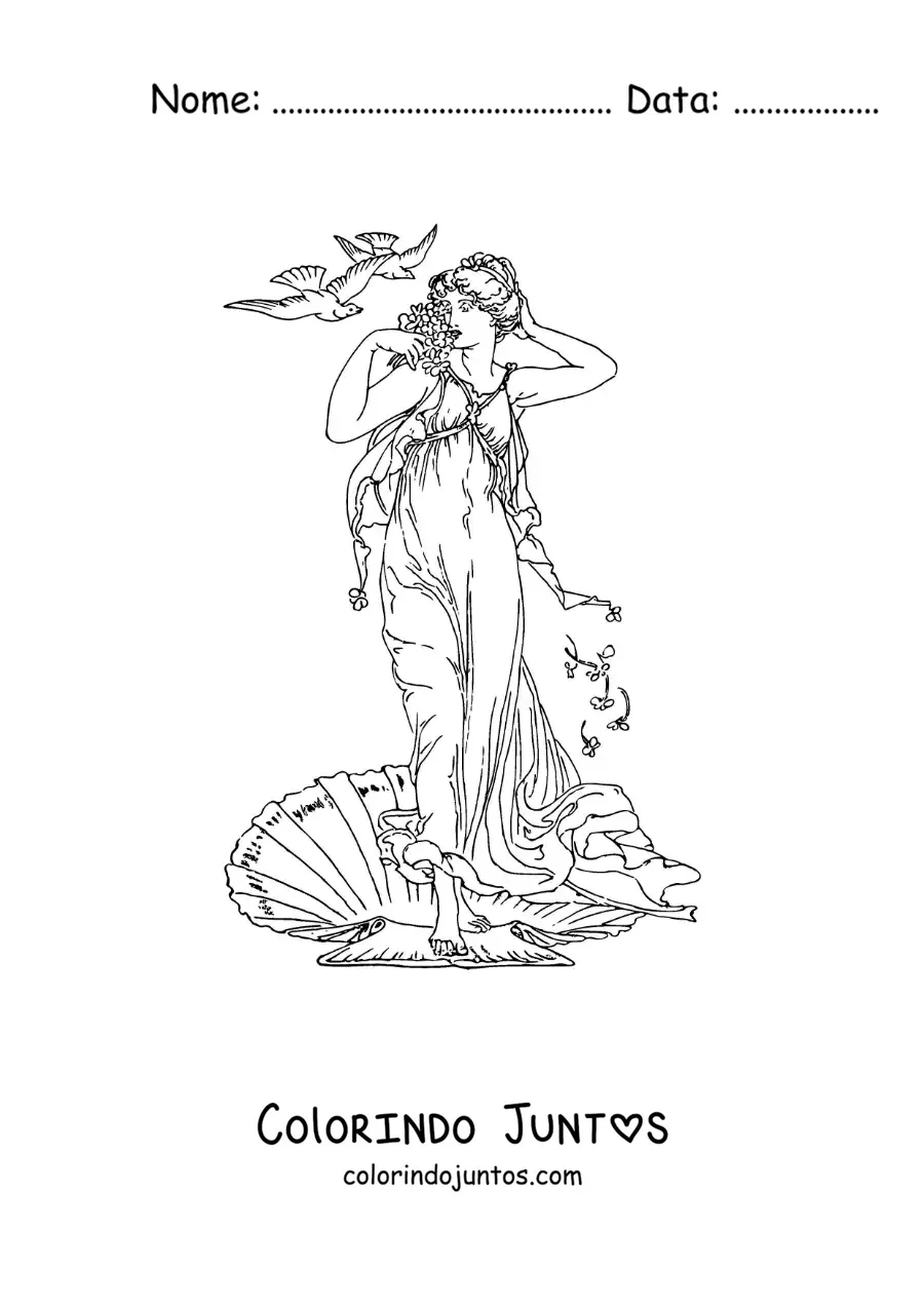 Desenho para colorir do nascimento de Vênus a deusa do amor