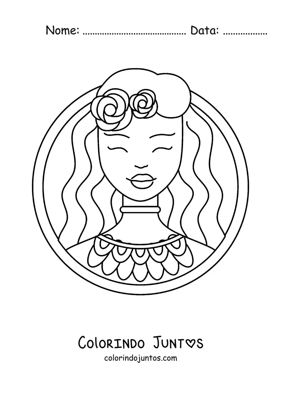 Desenho para colorir do rosto animado de Afrodite a deusa da beleza