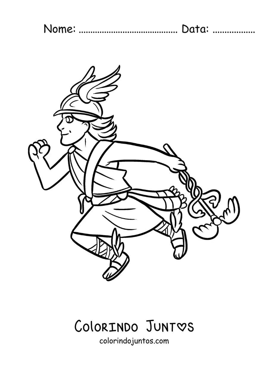 Desenho para colorir do deus Hermes animado kawaii voando com suas sandálias aladas