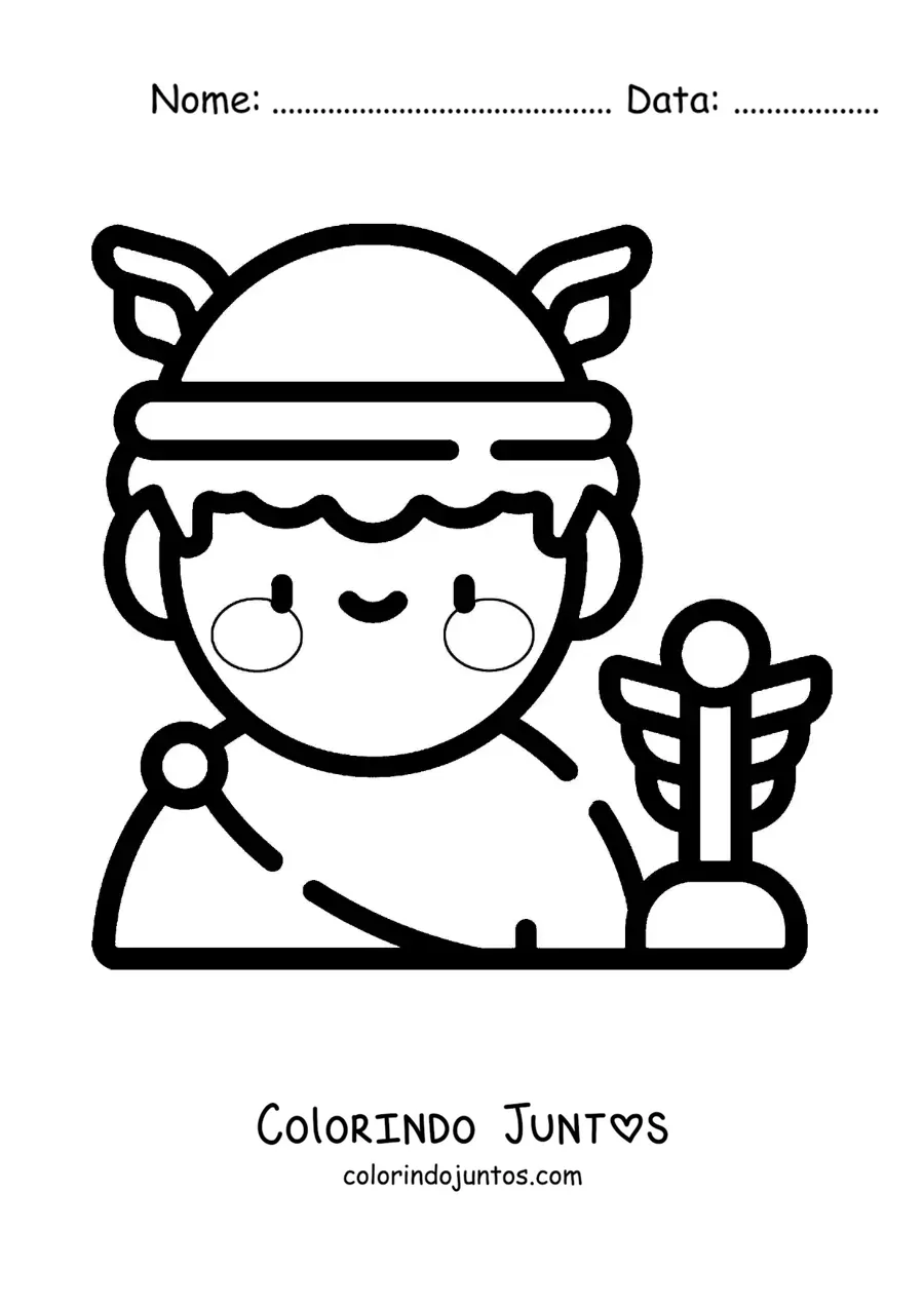 Desenho para colorir de Hermes o deus grego kawaii com seu elmo alado