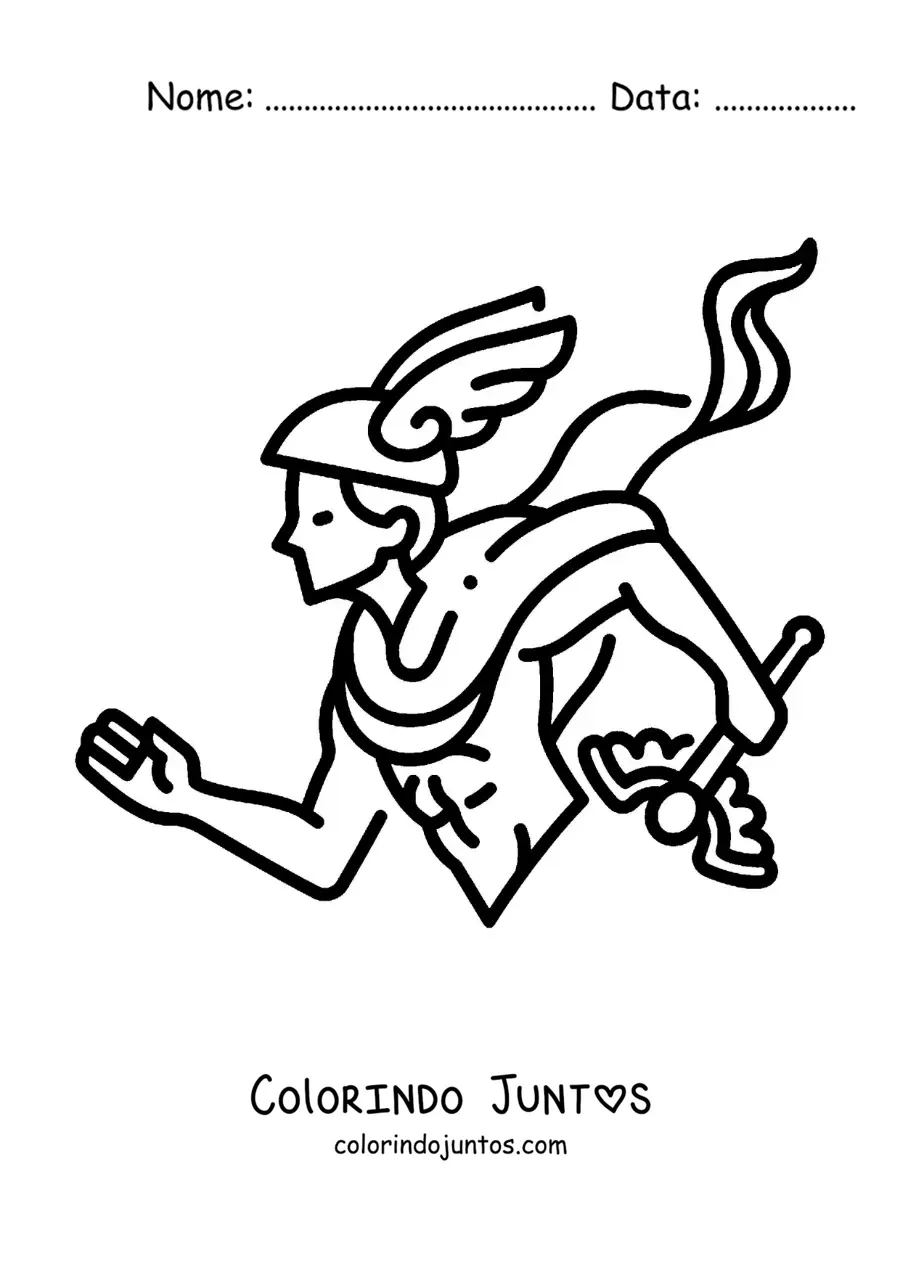 Desenho para colorir de Hermes o deus grego animado com seu caduceu