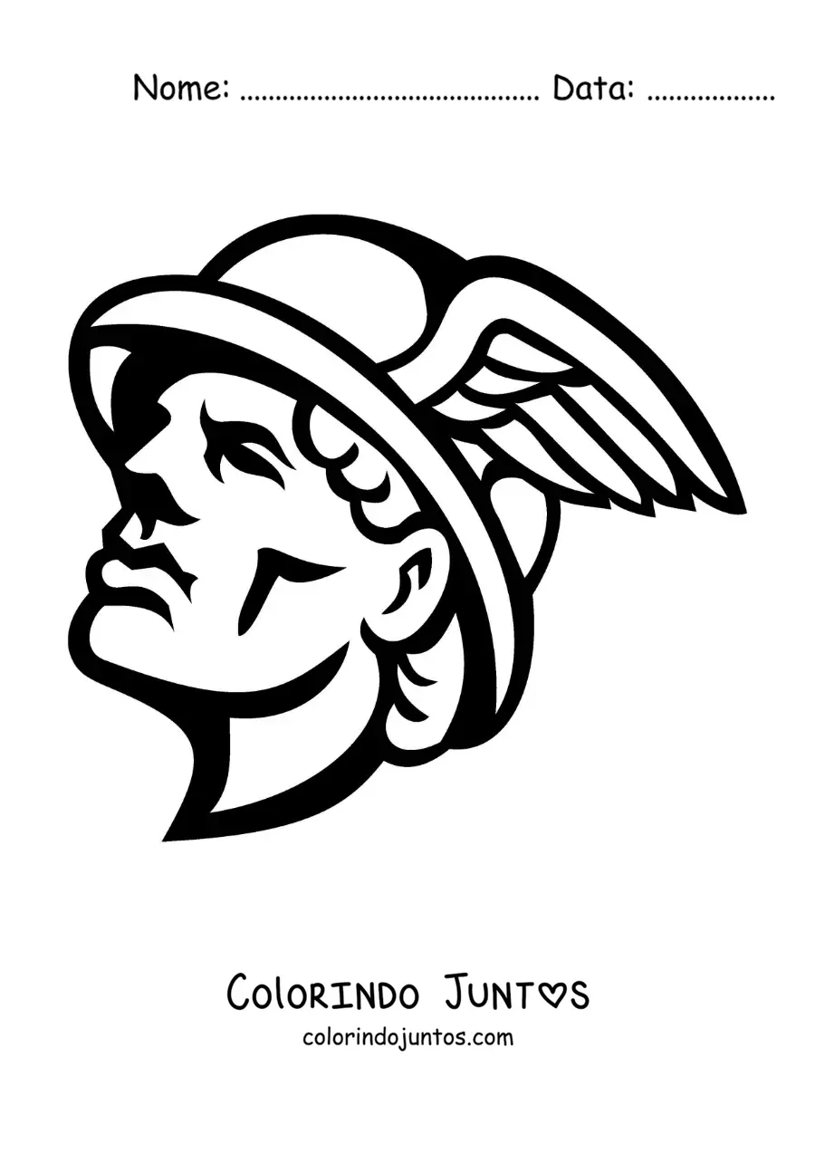 Desenho para colorir do rosto de Hermes com seu capacete alado