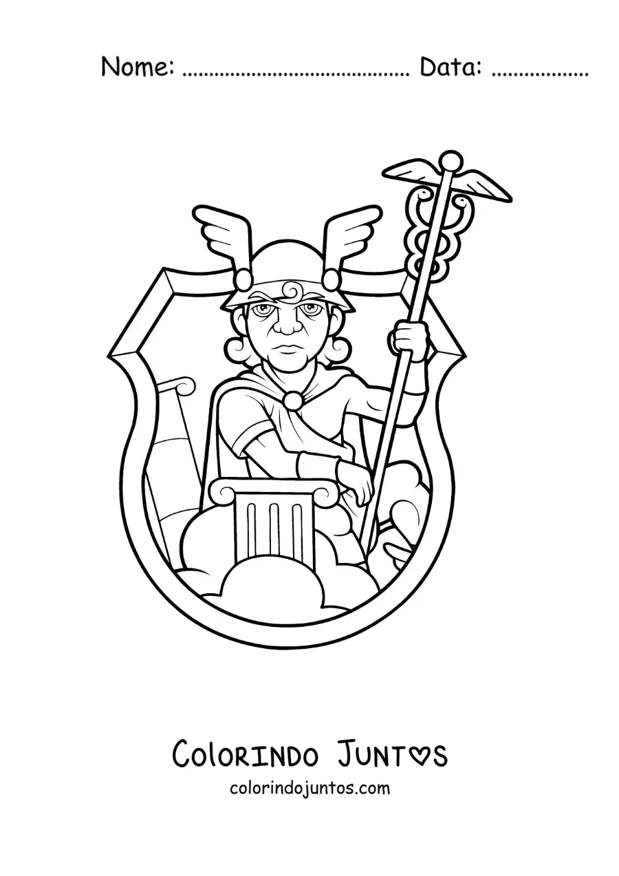 Desenho para colorir de uma caricatura de Hermes o mensageiro com seu capacete