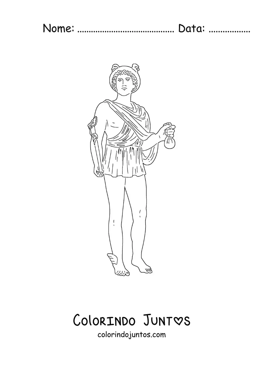 Desenho para colorir do deus grego mensageiro Hermes com seu capacete alado