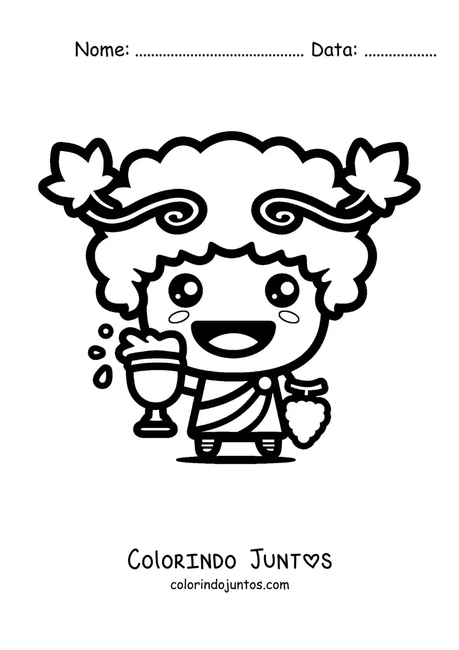 Desenho para colorir de Dionísio kawaii com uma taça de vinho