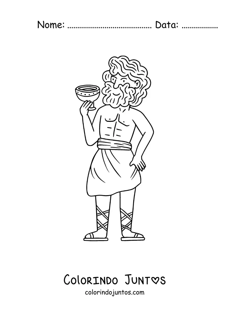 Desenho para colorir de Dionísio animado bebendo uma taça de vinho