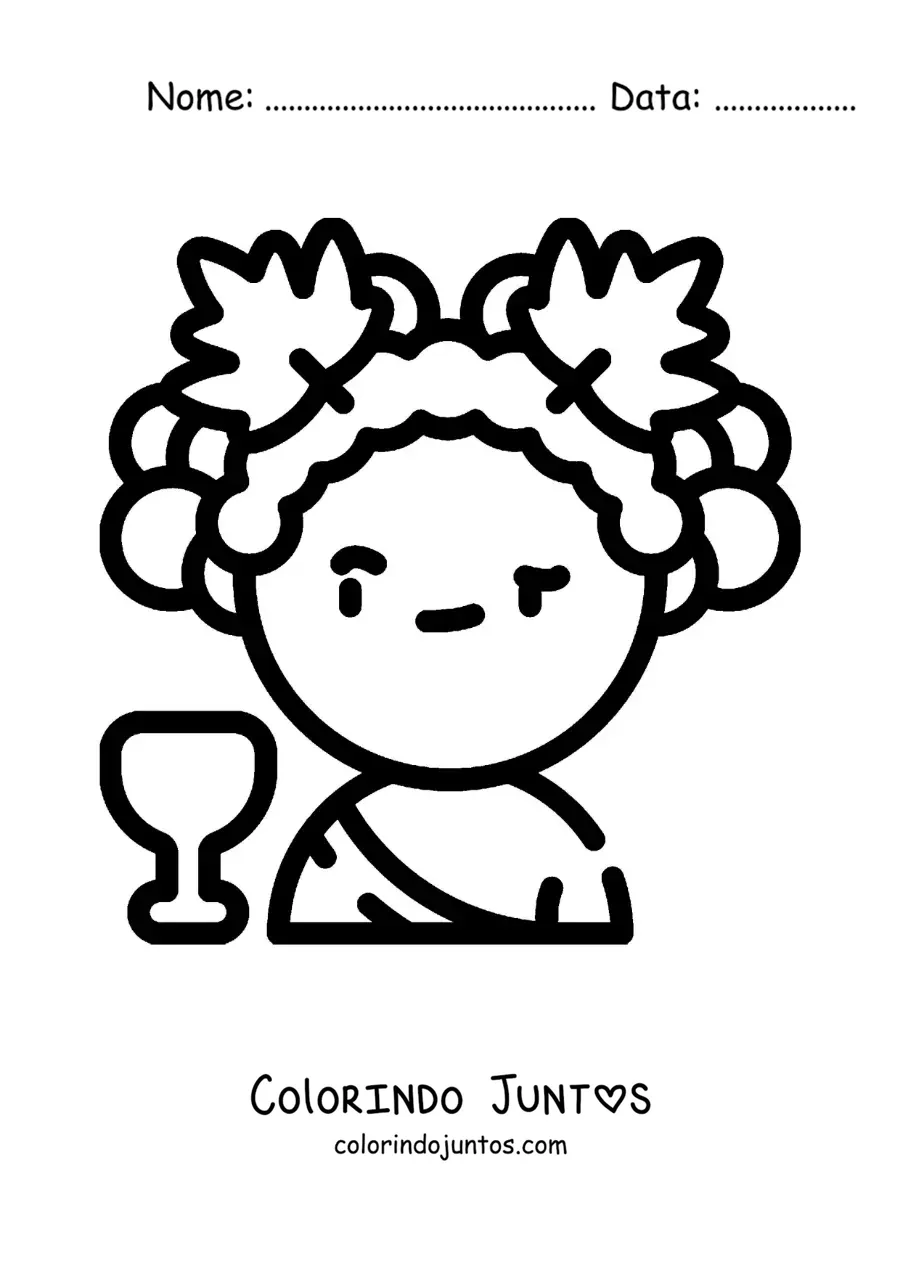 Desenho para colorir de Dionísio animado fácil com uma taça de vinho