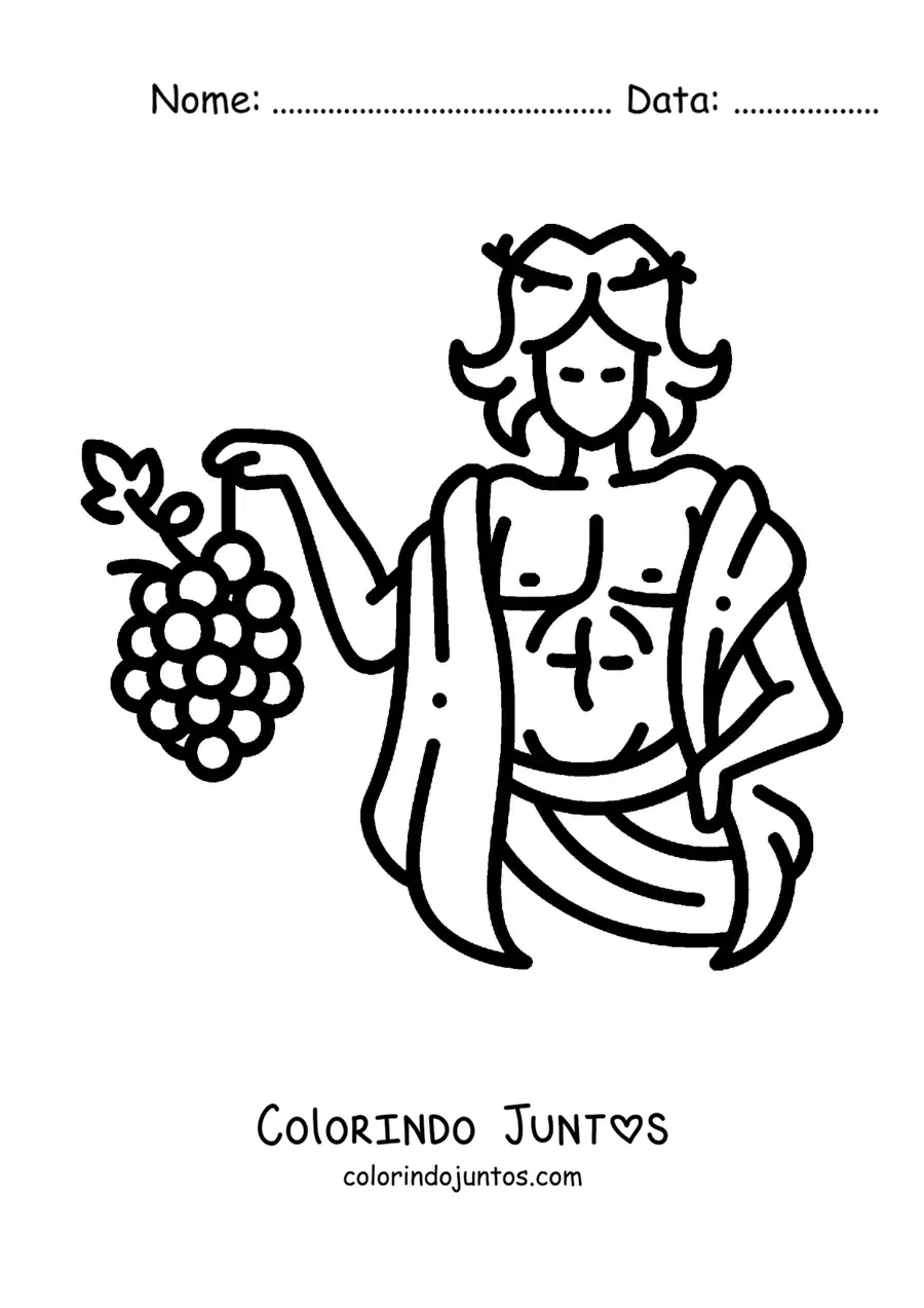 Desenho para colorir de Dionísio animado fácil com um cacho de uvas