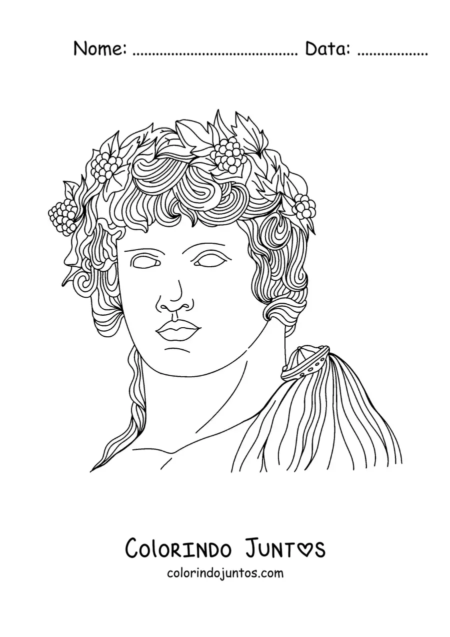 Desenho para colorir de estátua do rosto de Dionísio com sua coroa de folhas