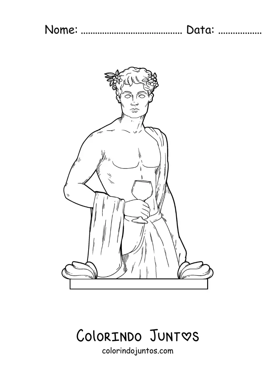 Desenho para colorir do deus do vinho Dionísio realista tomando vinho