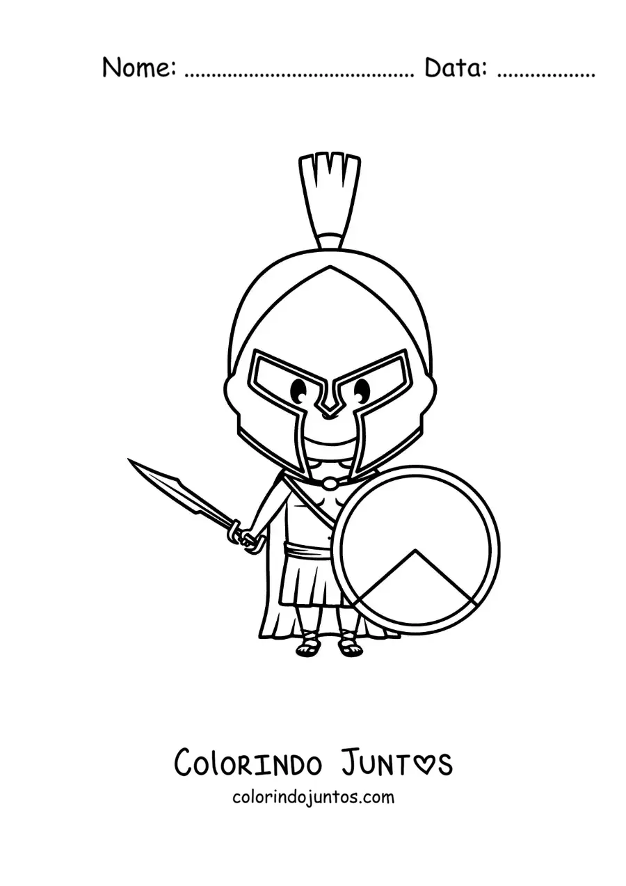 Desenho para colorir do deus grego Ares kawaii animado com seu capacete