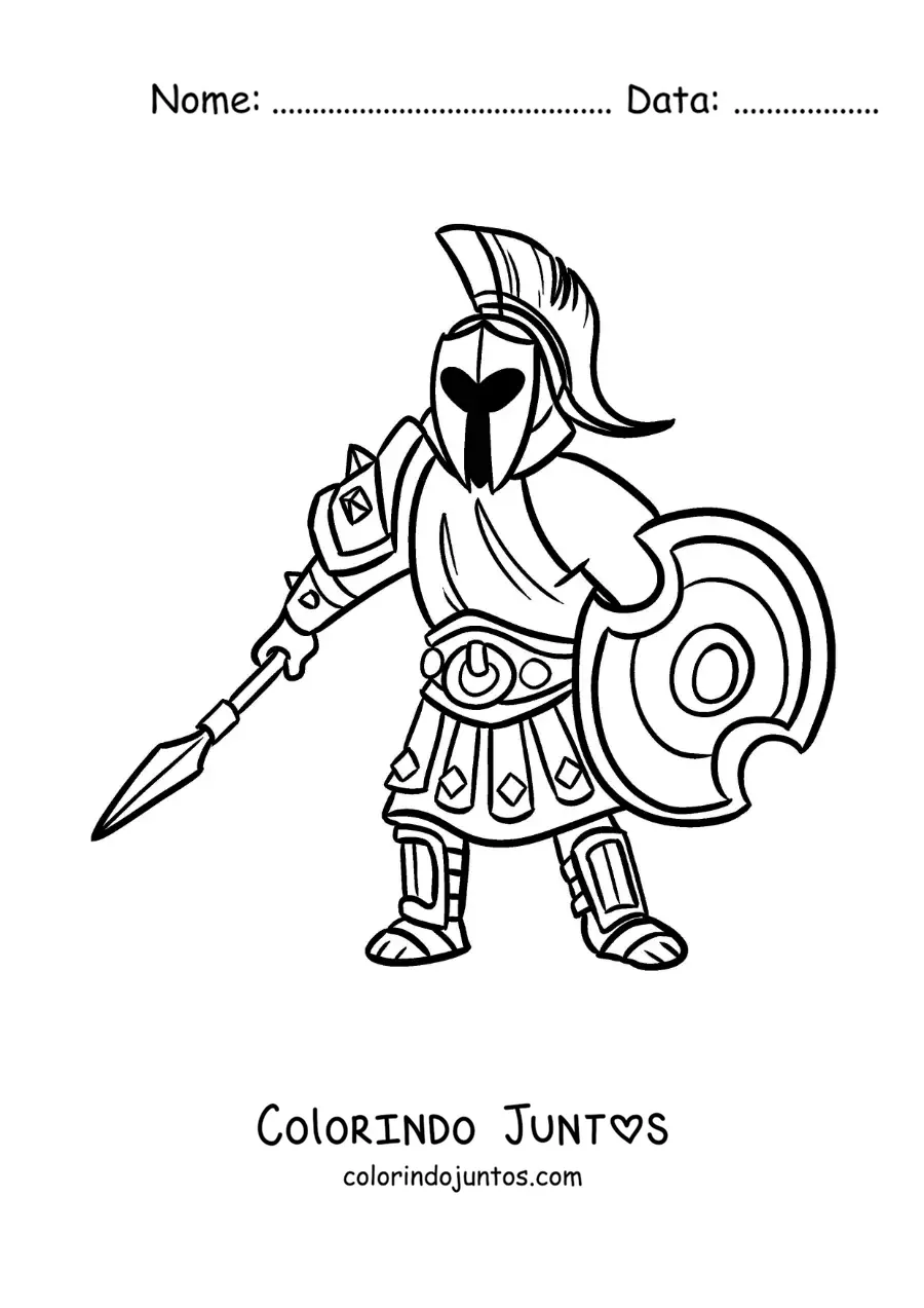 Desenho para colorir do deus grego Ares animado com sua armadura