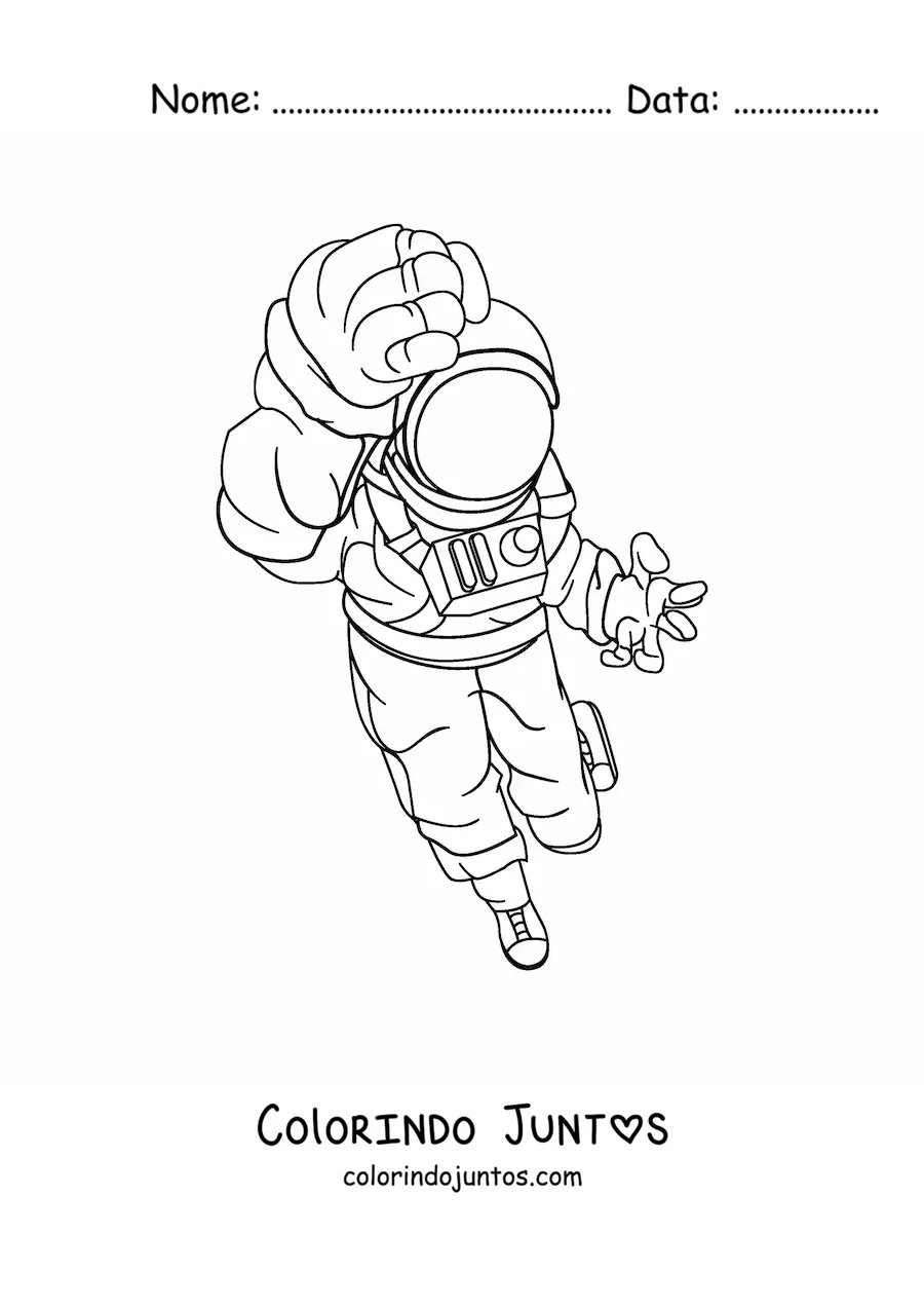 Desenho para colorir de um astronauta com roupa espacial em pose de luta
