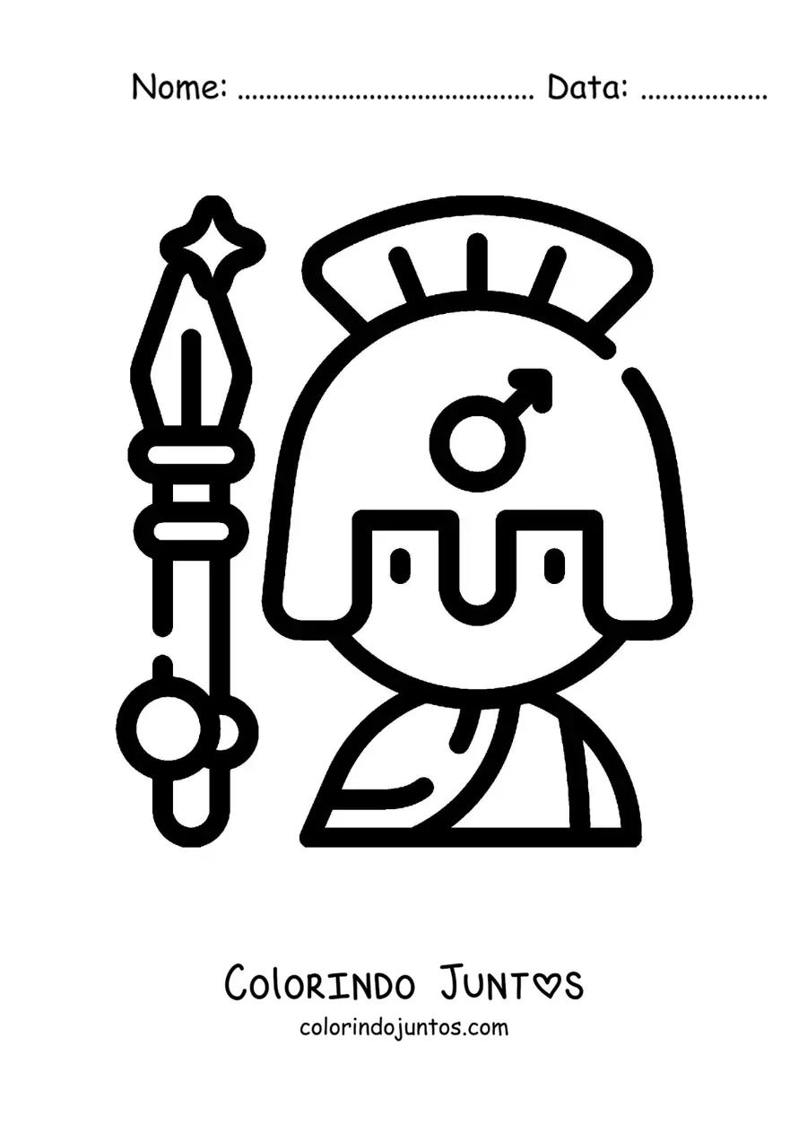 Desenho para colorir de Ares o deus grego animado com sua lança