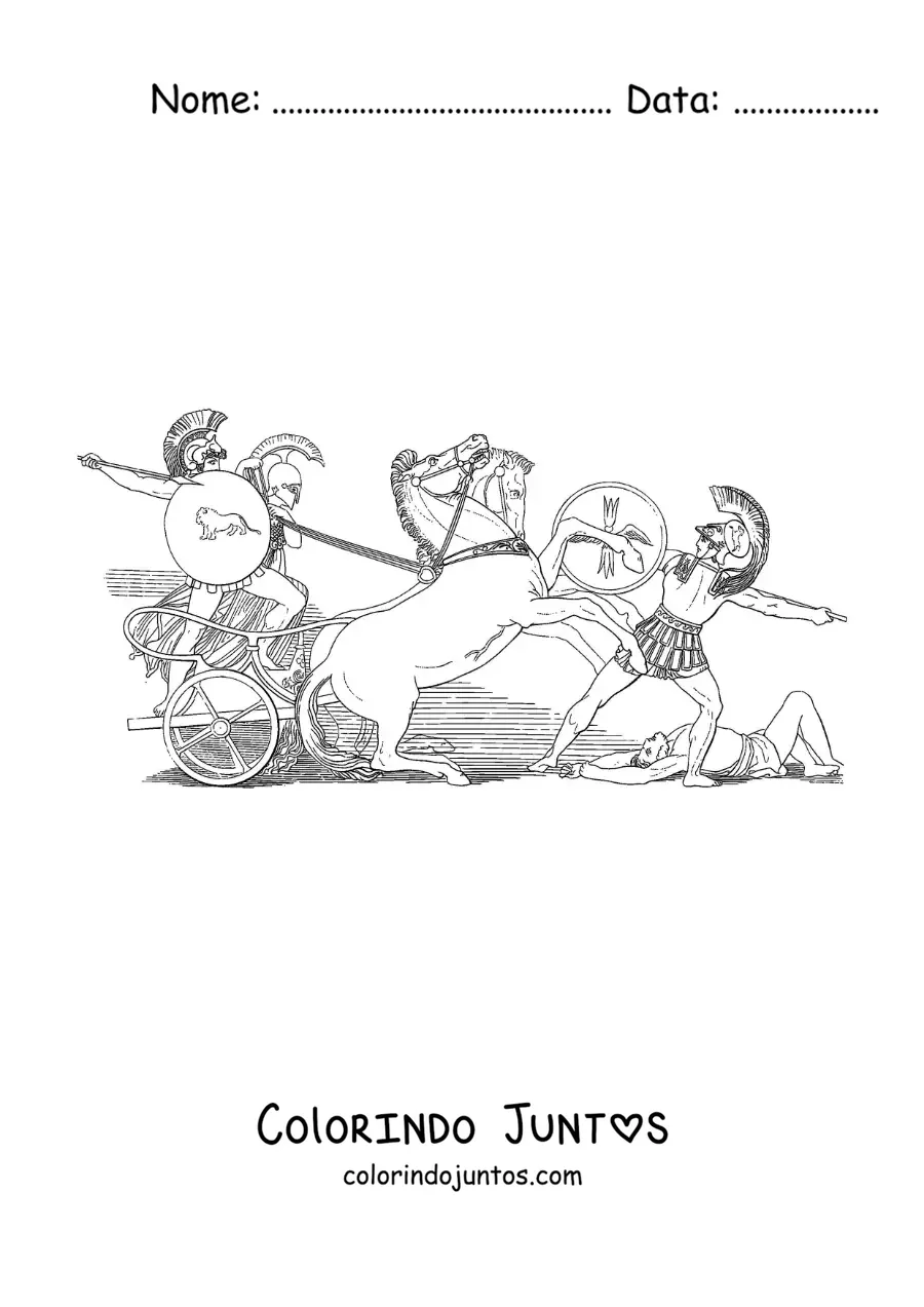 Desenho para colorir de Ares o deus da guerra lutando em uma batalha