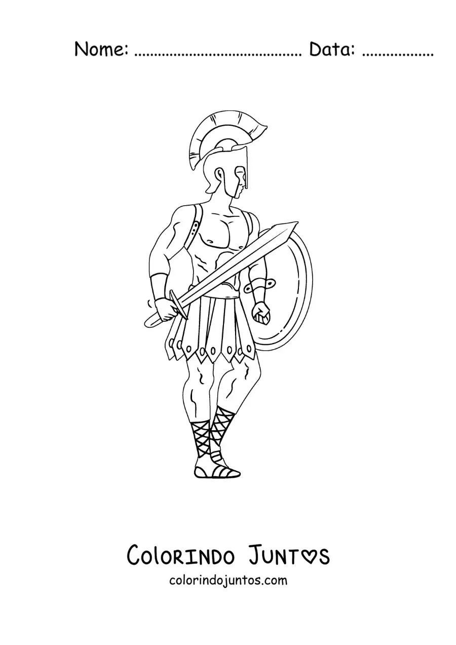 Desenho para colorir do deus Ares da mitologia grega com sua armadura e seu capacete