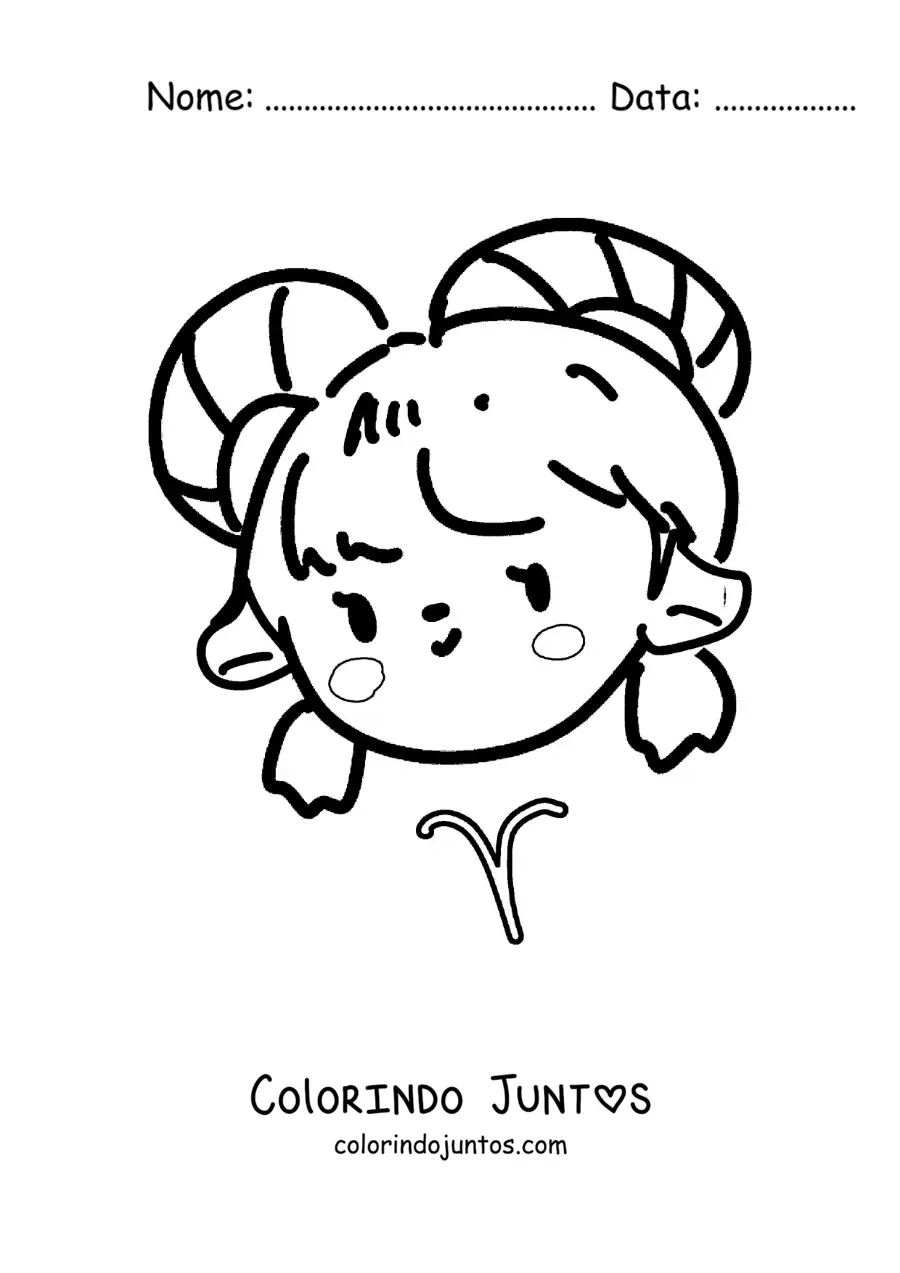 Desenho para colorir de menina do signo de Áries animada kawaii