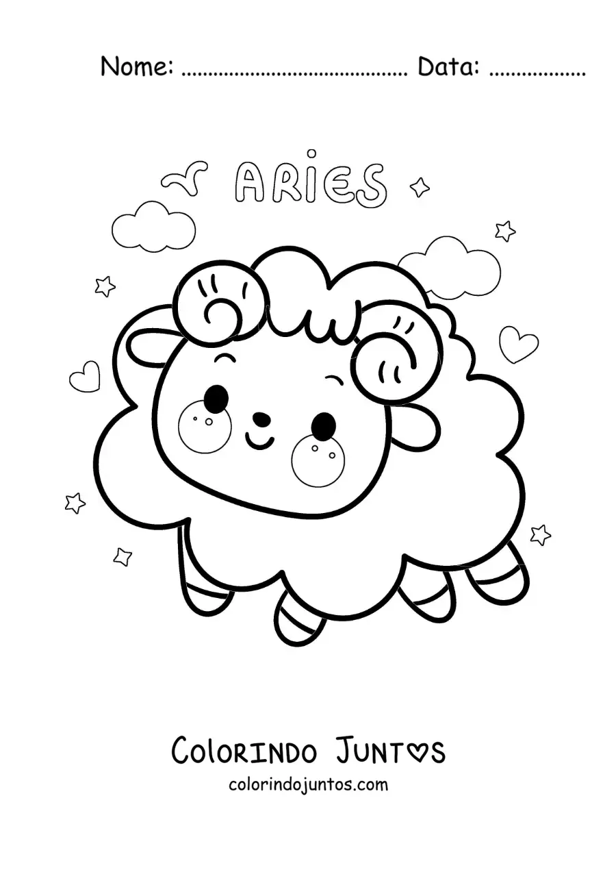 Desenho para colorir de carneiro do signo de Áries kawaii
