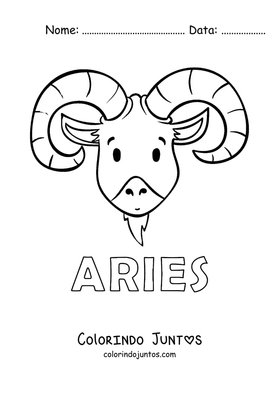 Desenho para colorir do signo de Áries animado com nome
