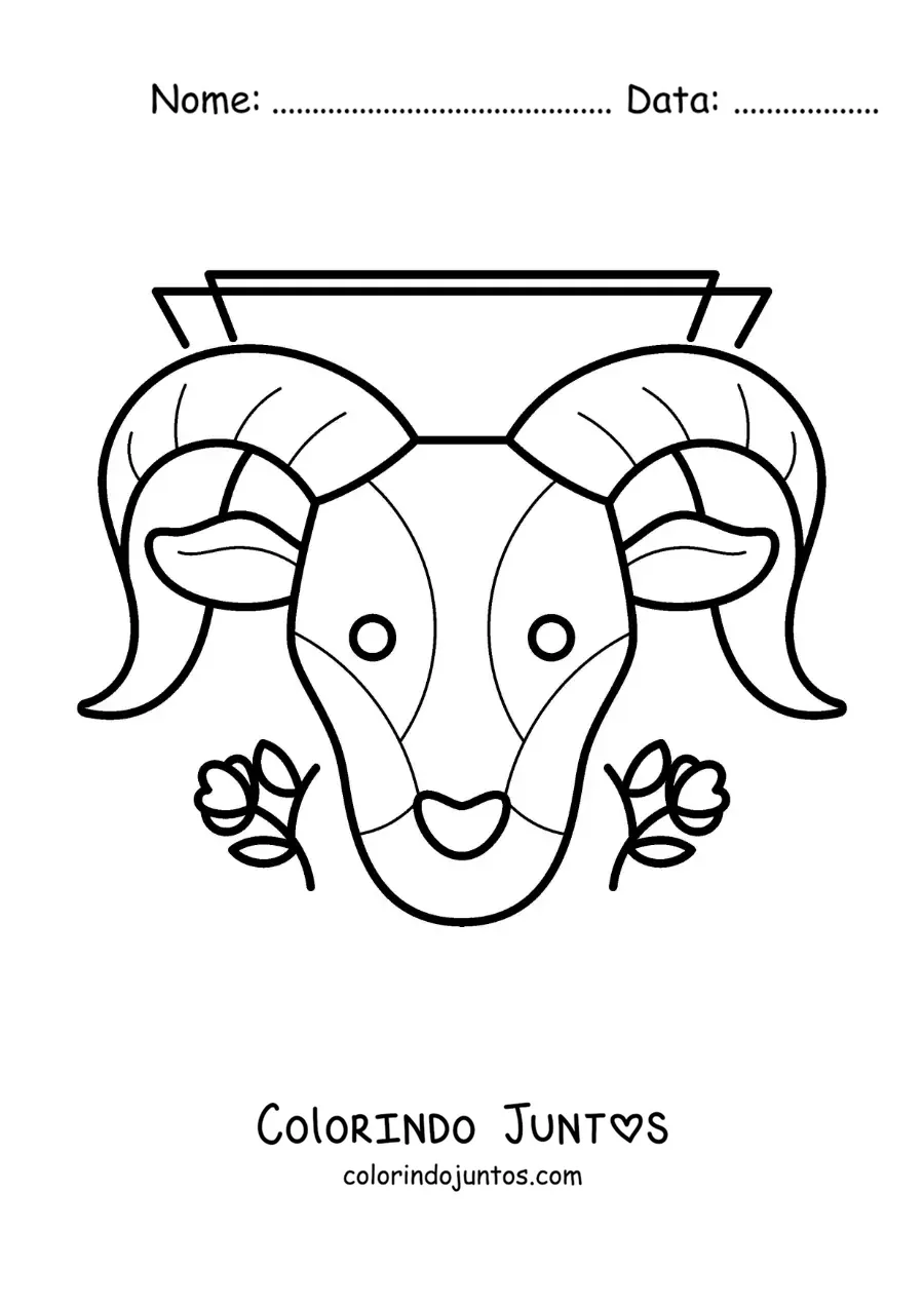 Desenho para colorir de carneiro do signo do zodíaco de Áries com flores