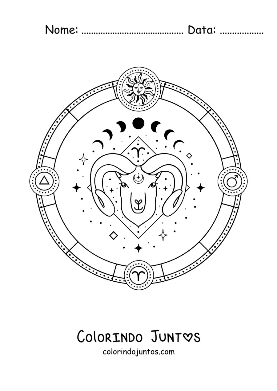 Desenho para colorir do signo do zodíaco de Áries com seu símbolo