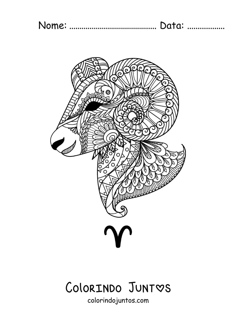 Desenho para colorir de mandala do signo de Áries