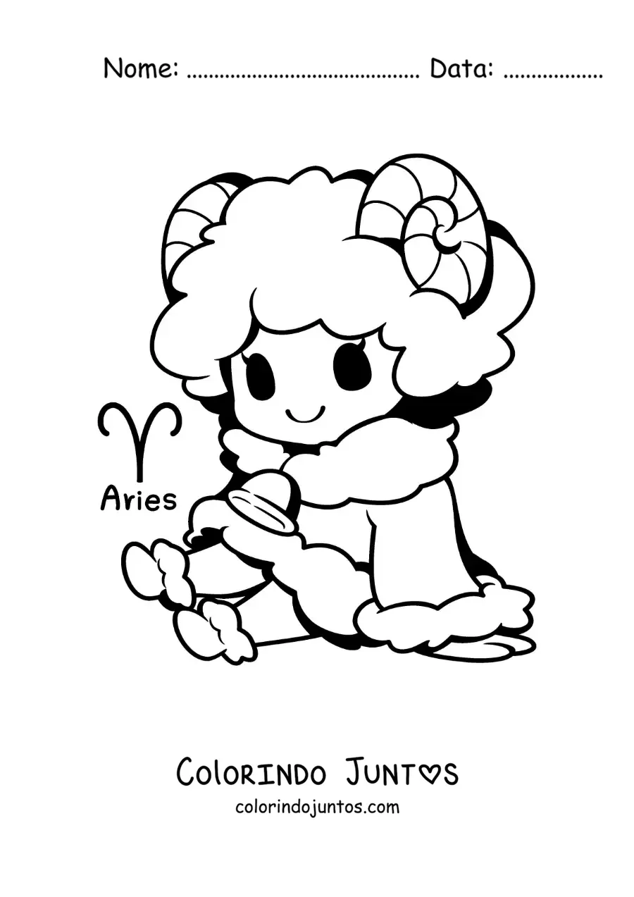 Desenho para colorir de personagem do signo de Áries kawaii animado