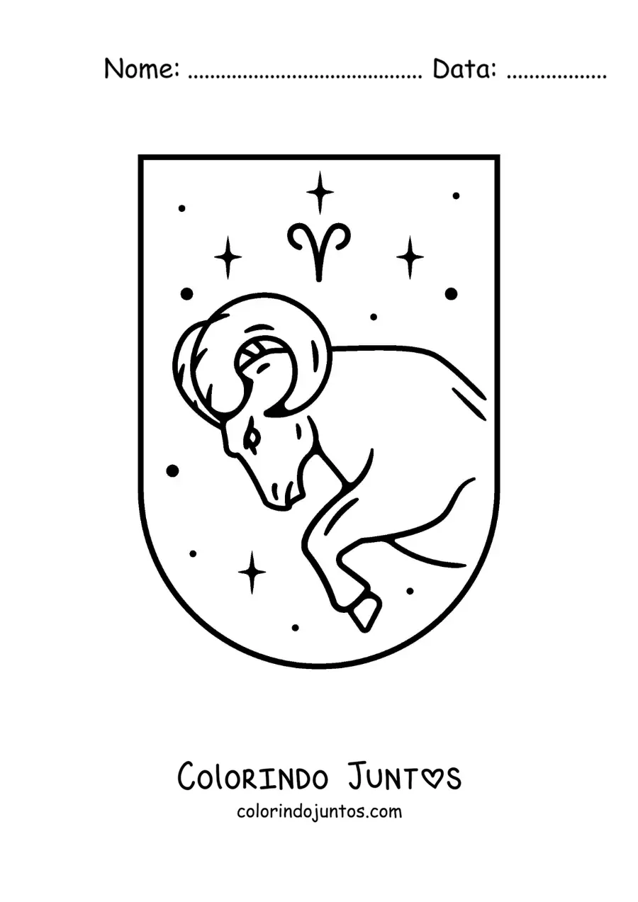 Desenho para colorir de carneiro do signo de Áries com o símbolo do carneiro