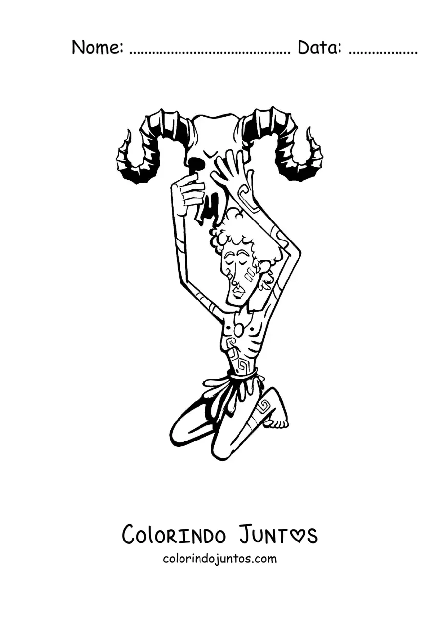 Desenho para colorir de homem com um carneiro do signo de Áries em caricatura