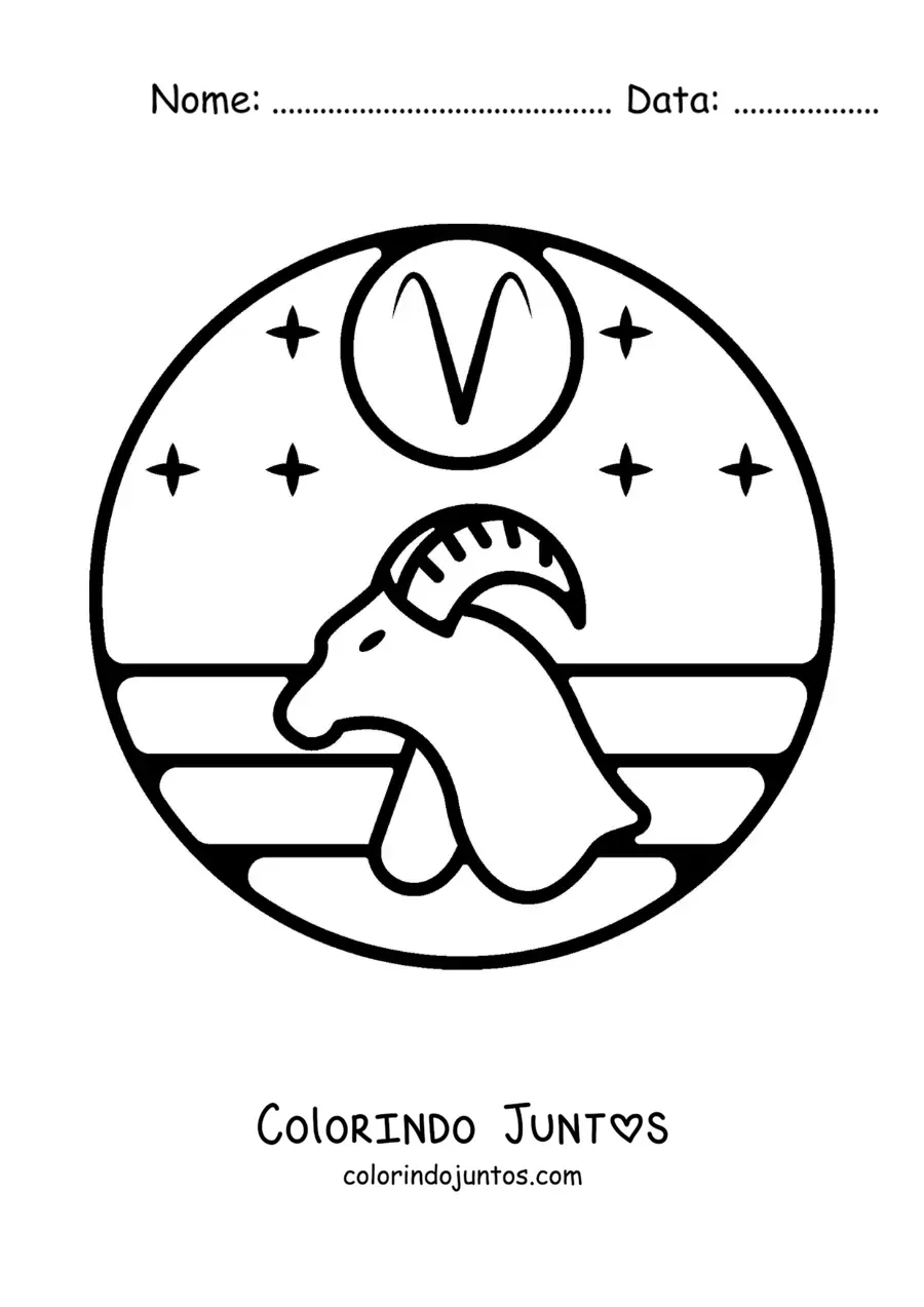 Desenho para colorir de carneiro do signo de Áries com seu símbolo