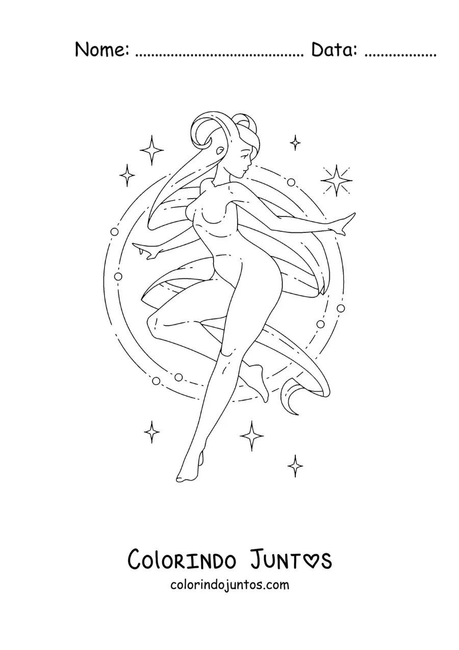 Desenho para colorir de menina do signo de Áries