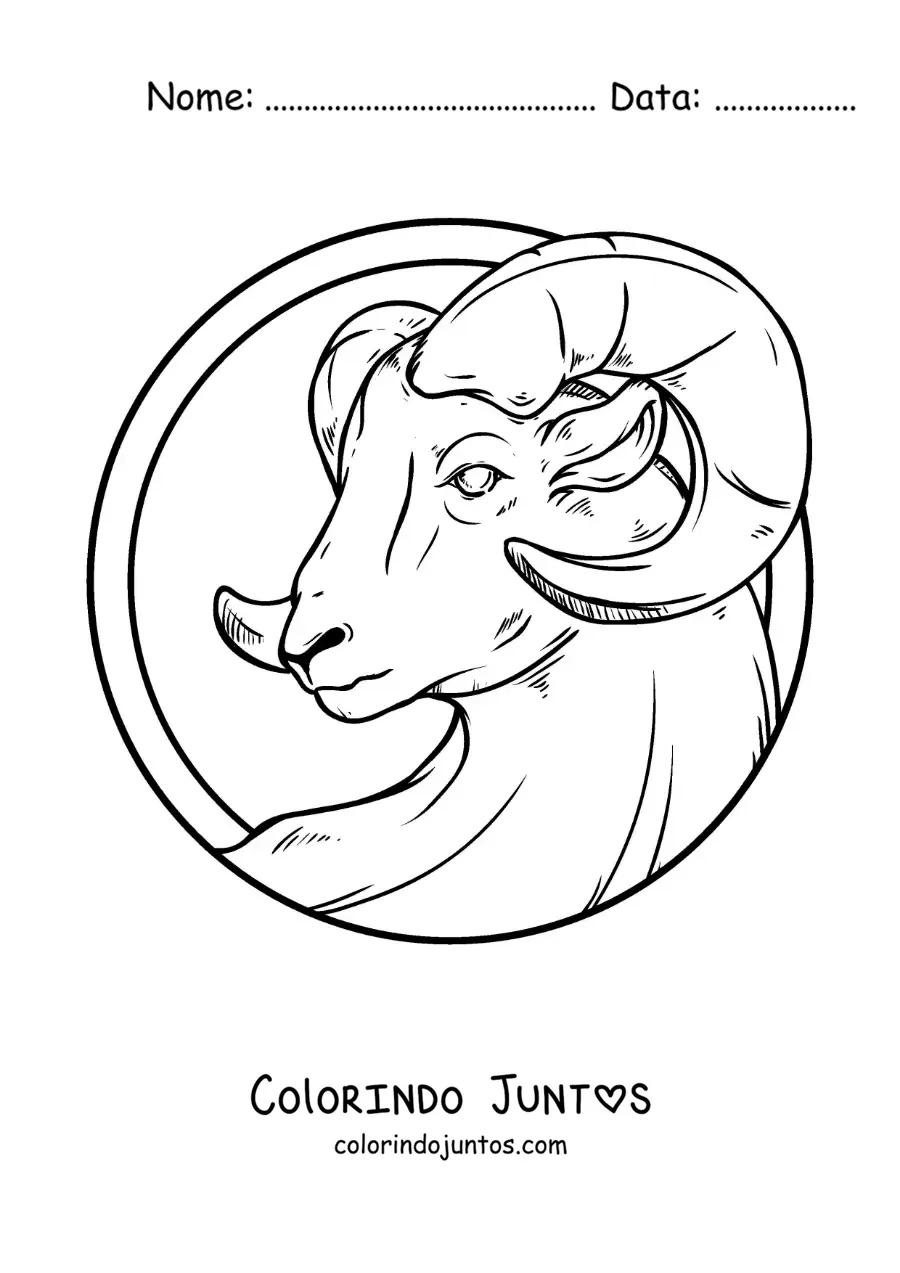 Desenho para colorir do carneiro do signo de Áries realista e grande