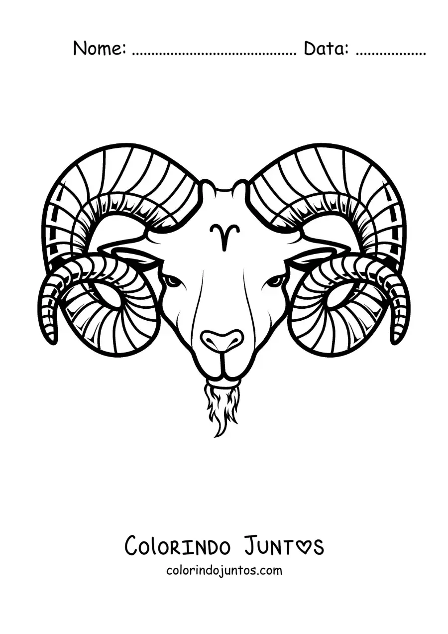 Desenho para colorir de carneiro de Áries fácil com o símbolo do carneiro