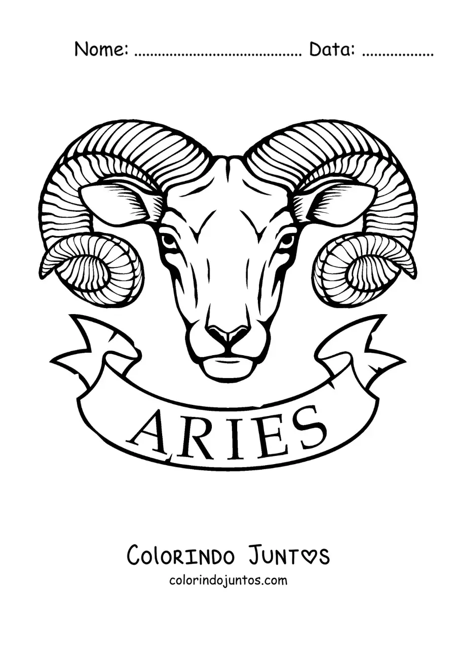 Desenho para colorir de carneiro de Áries com o nome do signo