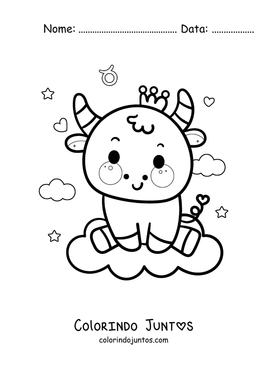 Desenho para colorir de touro do signo de Touro animado kawaii com seu símbolo