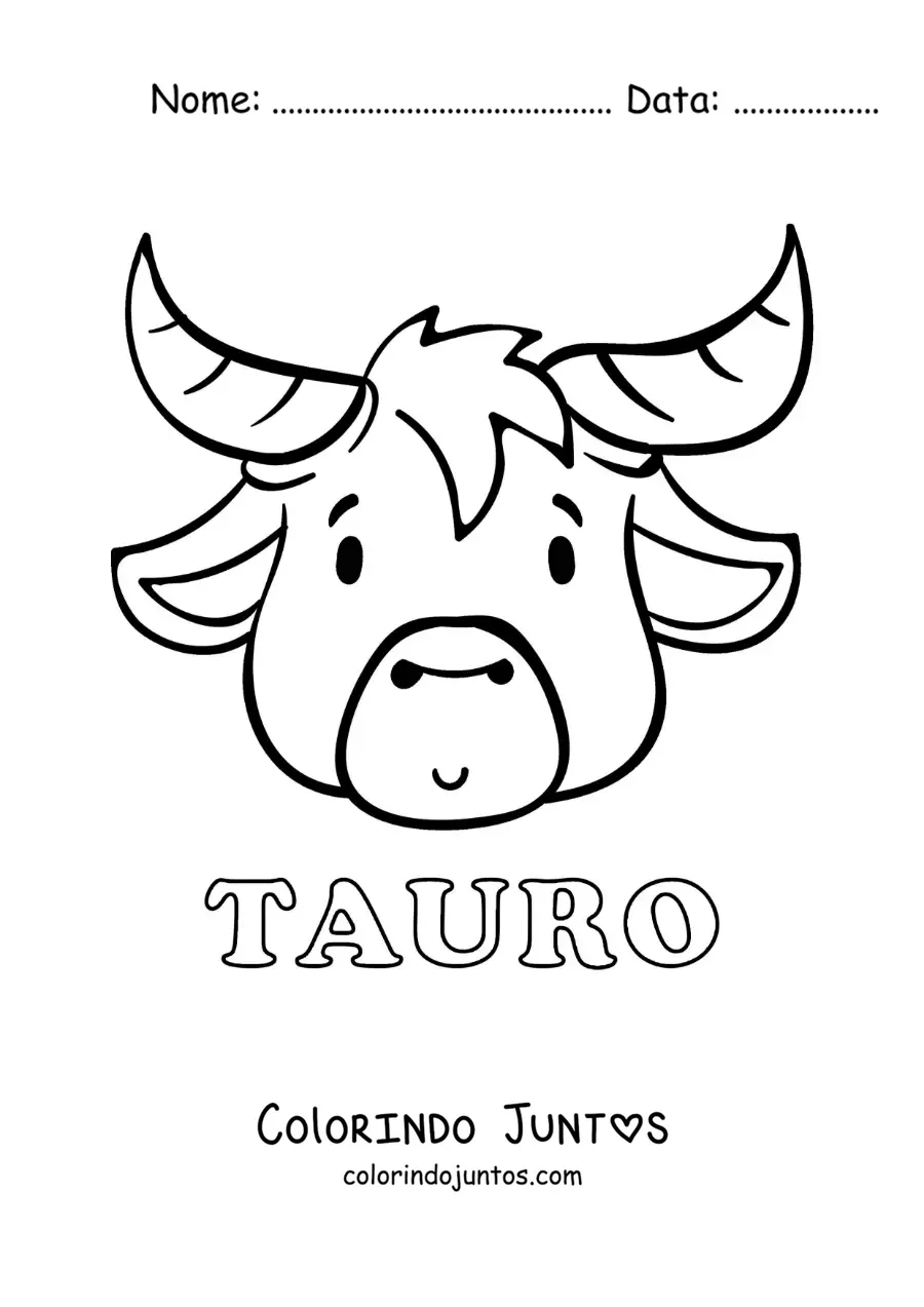 Desenho para colorir de touro do signo de Touro animado com seu nome