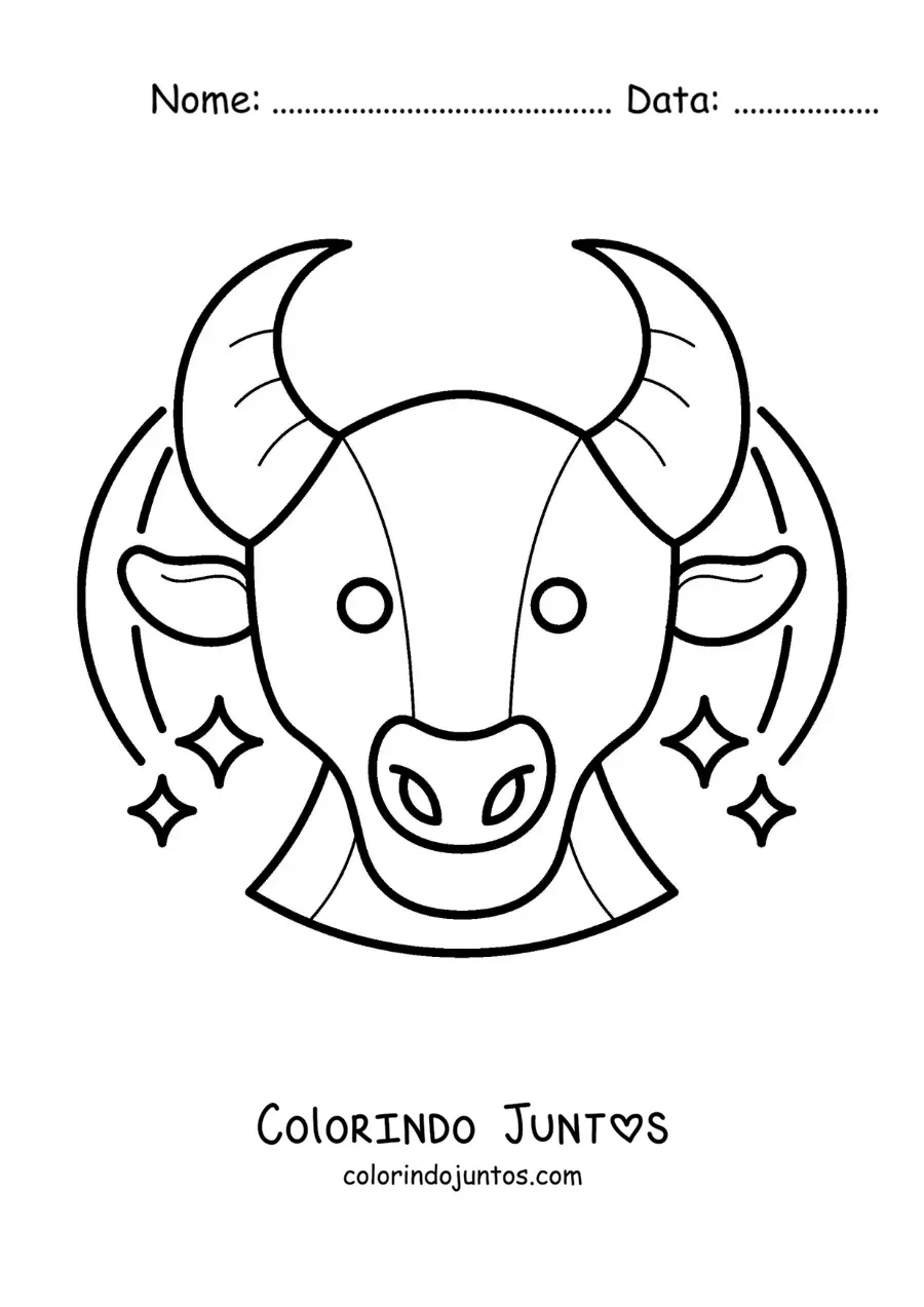 Desenho para colorir de cabeça de touro do signo do zodíaco de Touro