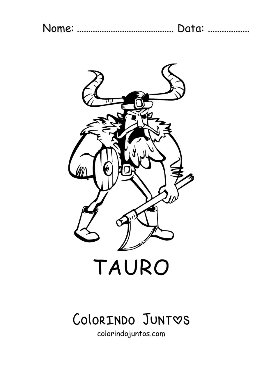 Desenho para colorir de caricatura de um viking do signo de Touro