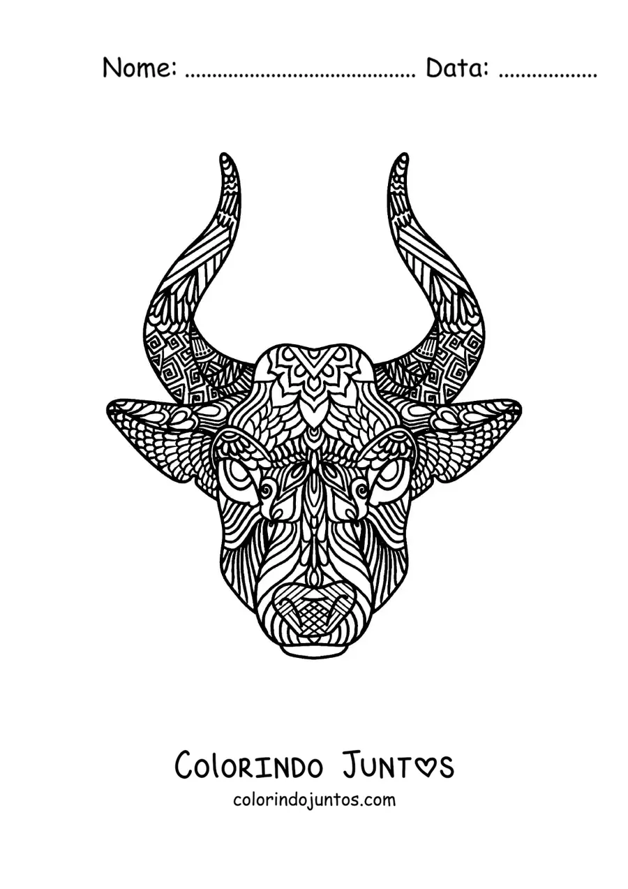 Desenho para colorir de mandala do touro do signo do zodíaco de Touro