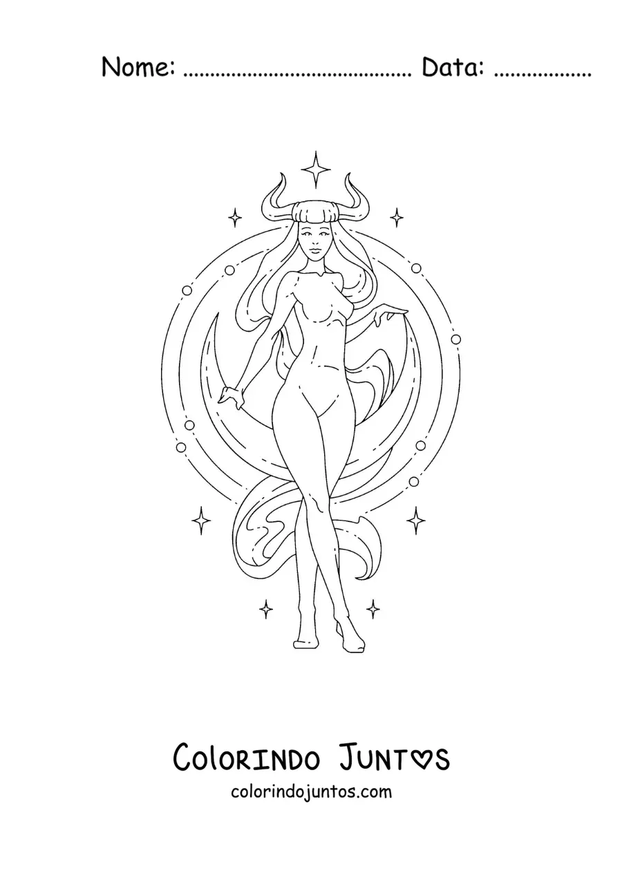 Desenho para colorir de menina do signo de Touro