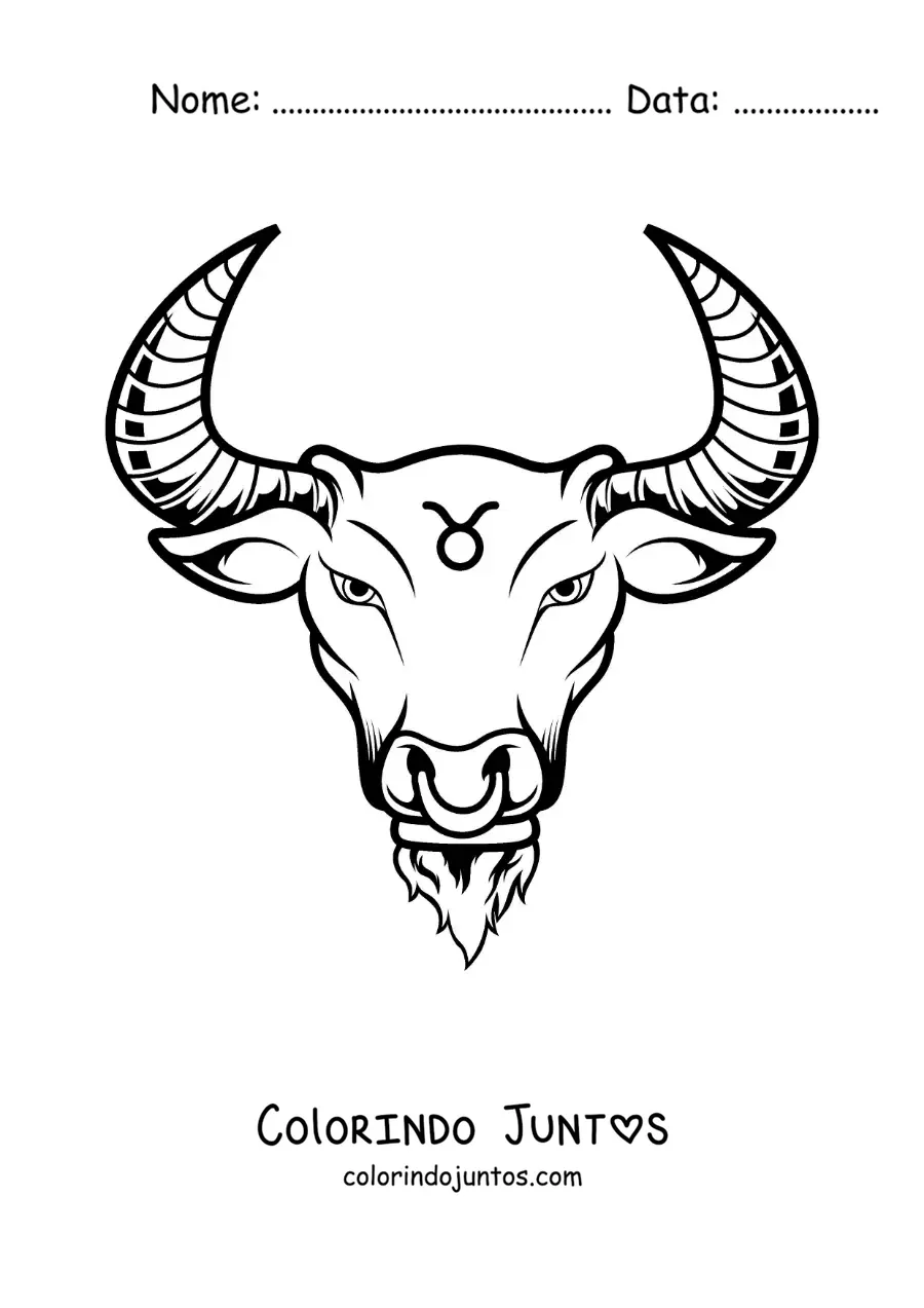 Desenho para colorir do touro do signo de Touro realista e seu símbolo